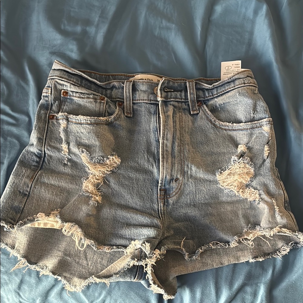 Abercrombie & Fitch Blue Jean Shorts Distressed High-Waisted